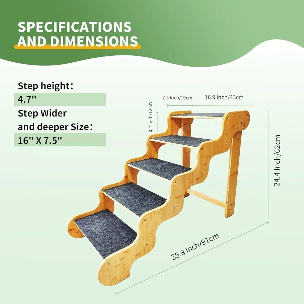 Dog Steps for Bed,24 Inches 5 Step Dog Stairs for Senior Pets to Get On 30 Inc